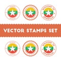 Myanmarian flag rubber stamps set.