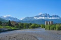 Myat-Loam Mount landscape with Terek River in Vladikavkaz city on a summer day