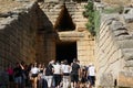 Mycenae, Greece, October 05 2019   Tourists of various nationalities visiting the Treasury of Atreus or Tomb of Agamemnon Royalty Free Stock Photo