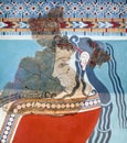 Mycenaean fresco wall painting depicting a woman in Tiryns palace, Mycenae, Greece Royalty Free Stock Photo