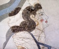 Mycenaean fresco wall painting fragment depicting a woman from a ceremonial procession in Tiryns palace