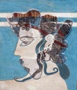 Mycenaean Fresco with woman from the later Tiryns palace, Greece