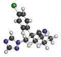 Myclobutanil antifungal molecule triazole class. 3D rendering. Atoms are represented as spheres with conventional color coding:.