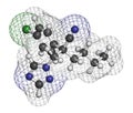 Myclobutanil antifungal molecule triazole class. 3D rendering. Atoms are represented as spheres with conventional color coding:.