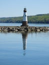 Myers Point lighthouse reflection on FingerLakes Cayuga Lake