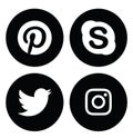 MYKOLAIV, UKRAINE - APRIL 5, 2020: Collection of social media apps icons, black and white