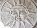 Mykolaiv, Ukraine - August 22, 2021: Old plaster fretwork of the sun. Administrative building of reserve Elanetskaya steppe,