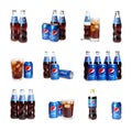 MYKOLAIV, UKRAINE - FEBRUARY 10, 2021: Bottles and cans of Pepsi on white background, collage