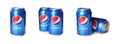 MYKOLAIV, UKRAINE - FEBRUARY 10, 2021: Cans of Pepsi on white background, collage