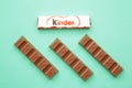 Mykolaiv, Ukraine - July 28, 2023: Bars Of Kinder Chocolate on mint background