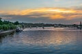 Sunset landscape on Inhul River in Mykolaiv, Ukraine