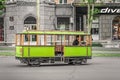 Tourist green wagon on Soborna street in Mykolaiv