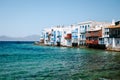 Mykonos Greece Island with whitewashed building at the streets of little Venice Mykonos Royalty Free Stock Photo