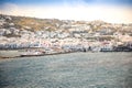 Mykonos, Greece - 17.10.2018: Mykonos island aerial panoramic view, part of the Cyclades, Greece