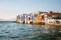 Mykonos Greece Island with whitewashed building at the streets of little Venice Mykonos Royalty Free Stock Photo