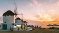 Mykonos Greece, Little Venice Mykonos Greece, sunset at ocean fron at Mykonos town