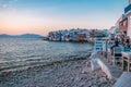 Mykonos Greece, Little Venice Mykonos Greece, sunset at ocean fron at Mykonos town