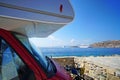 Mykonos, Greece, 7 September 2018, Camper life in the beautiful Cyclades archipelago