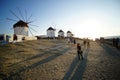 Mykonos, Greece, 11 September 2018, Evening view awaiting the sunset on the windmill hill Royalty Free Stock Photo