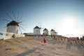 Mykonos, Greece, 11 September 2018, Evening view awaiting the sunset on the windmill hill Royalty Free Stock Photo