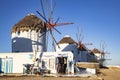 MYKONOS, GREECE - SEPTEMBER 2018: famous windmills of Mykonos, Greece