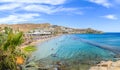 Landscape with Paradis beach, Mykonos island, Greece Cyclades Royalty Free Stock Photo