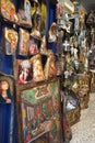 Mykonos, Greece, September 11th 2018, Sacred art shop in the historic center of Chora with beautiful icons