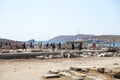 Mykonos, Greece, 11 September 2018, Tourists arrive all the time to visit the archaeological museum