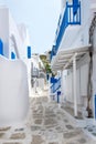 Mykonos, Greece view of the narrow street Royalty Free Stock Photo