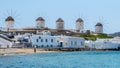 Mykonos Greek village in Greece, colorful streets of Mikonos village on a sunny day Royalty Free Stock Photo