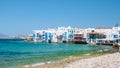 Mykonos Greek village in Greece, colorful streets of Mikonos village on a sunny day Royalty Free Stock Photo