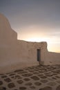 Mykonos island Cyclades, Greece. Panagia Paraportiani famous church, at sunrise Royalty Free Stock Photo