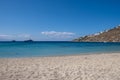 Mykonos island, Cyclades. Greece. Psarou sandy beach, summer holidays concept