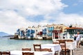 Little Venice on the island of Mykonos on Greece Royalty Free Stock Photo