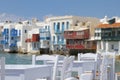 Mykonos Little Venice and Chairs and Tables Close Up