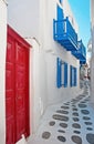 Mykonos narrow colorful street