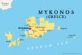 Mykonos, Greek island and part of the Cyclades, political map