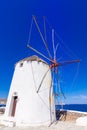 Mykonos port with boats and windmills, Cyclades islands, Greece Royalty Free Stock Photo