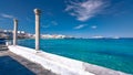 Mykonos port with boats and windmills, Cyclades islands, Greece Royalty Free Stock Photo