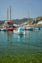 Mykonos port with fishing boats and yachts and vessels, Greece Royalty Free Stock Photo