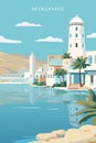 Greece island Mykonos retro vector poster Royalty Free Stock Photo