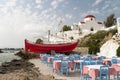 Mykonos taverna and church Royalty Free Stock Photo