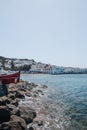 View of the sea and coast in Hora Mykonos Town, Mykonos, Greece Royalty Free Stock Photo