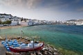 Mykonos view with taverna in front Royalty Free Stock Photo