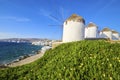 Mykonos windmills, Chora, Greece Royalty Free Stock Photo