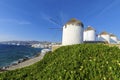 Mykonos windmills, Chora, Greece Royalty Free Stock Photo