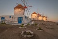 The Mykonos windmills are iconic feature of the Greek island of the Mykonos.