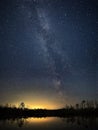 Mylky way Night sky stars observing over lake Royalty Free Stock Photo