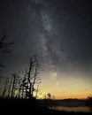 Milky way Night sky stars observing over lake Royalty Free Stock Photo