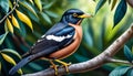A Mynas bird sits on a branch with forest background Royalty Free Stock Photo